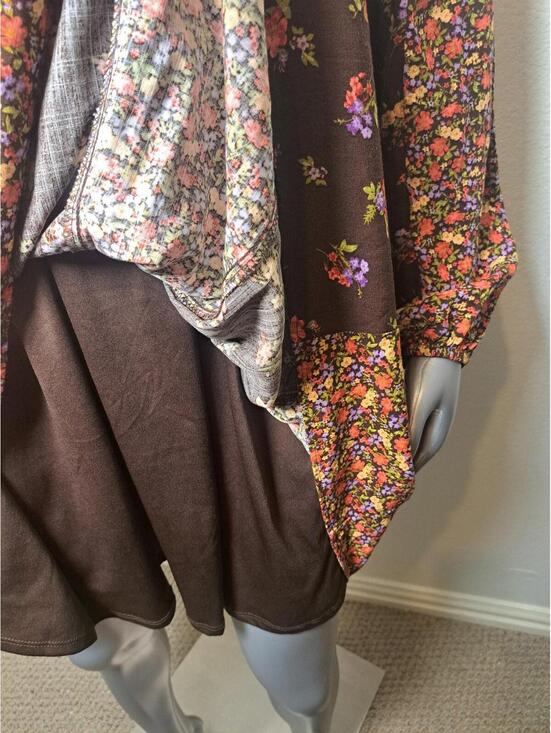 SO Goods For Life Brown Floral Stripe A-line Mini Sleeve Dress Empire Waist XL - Picture 6 of 6